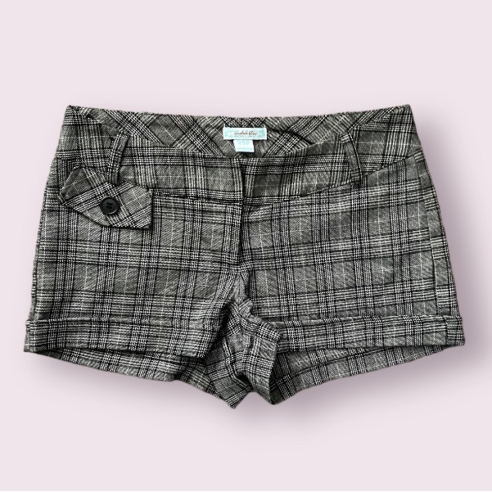 Anchor Blue Black, White and Pink Plaid Print Shorts